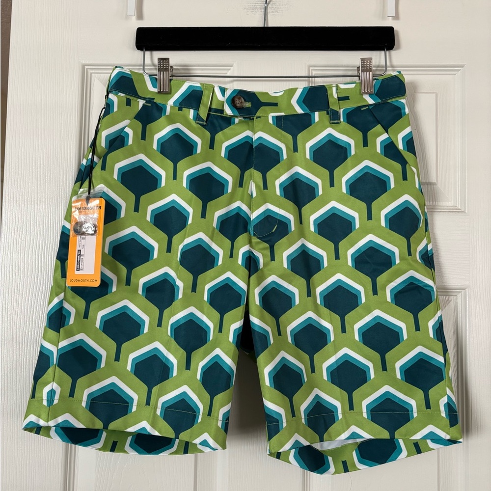 NEW Loudmouth | Men’s Heritage Shorts 9”‎ Prologis Green Geometric Fairway Sz 32